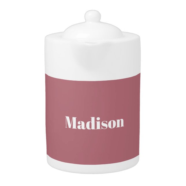 Elegant Minimalist Rose Gold White Name Teapot (Front)