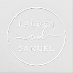 Elegant Minimalist Round Wedding Monogram Embosser<br><div class="desc">Minimalistic wedding embosser design features classic block lettering combined with elegant and modern script writing with romantic flourishes. The custom monogram text can be personalized with the bride and groom first names. Design is framed by a simple round circle frame.</div>