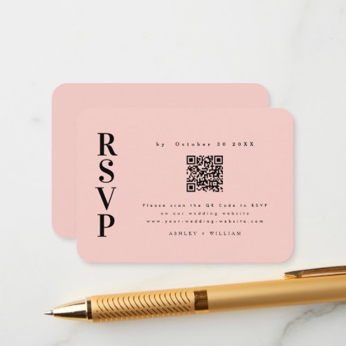 Elegant Minimalist Rsvp Blush Pink Qr Code Wedding Enclosure Card