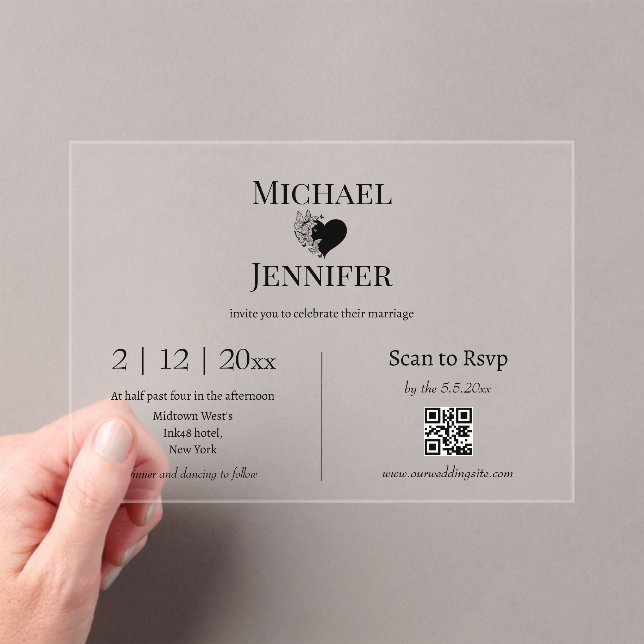 elegant minimalist rsvp qr code wedding clear acrylic invitations (Insitu (Handheld))