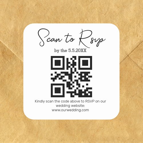 elegant minimalist rsvp qr code wedding  square sticker