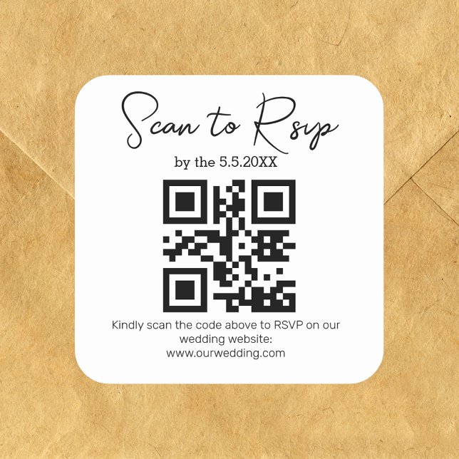 elegant minimalist rsvp qr code wedding  square sticker (Creator Uploaded)