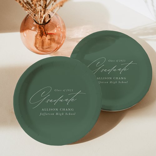 Elegant Minimalist Sage Green Graduation Paper Plates