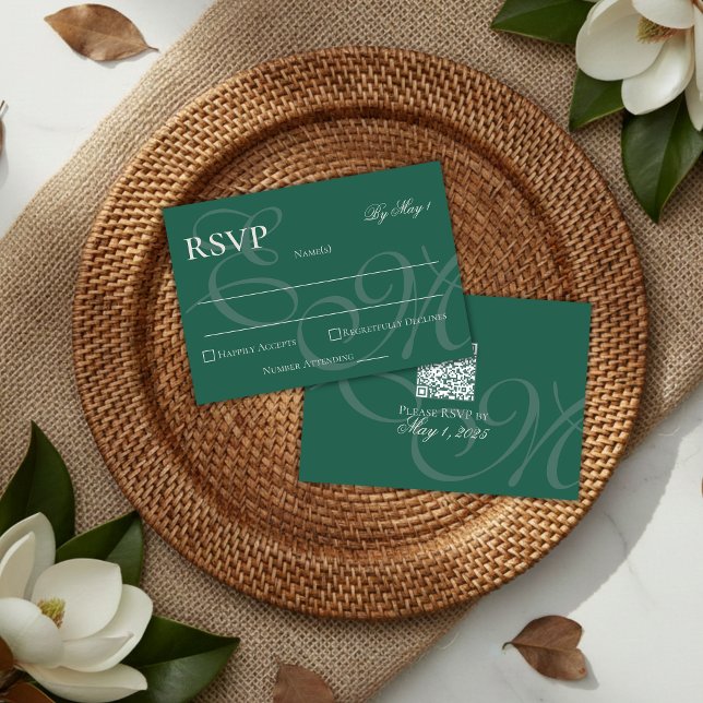 Elegant Minimalist Sage Green Monogram Wedding  RSVP Card (Elegant Minimalist Sage Green Monogram Wedding RSVP Card)