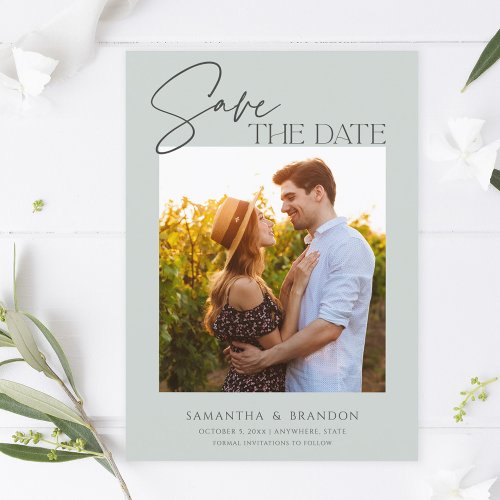 Elegant Minimalist Sage Green Photo Save The Date