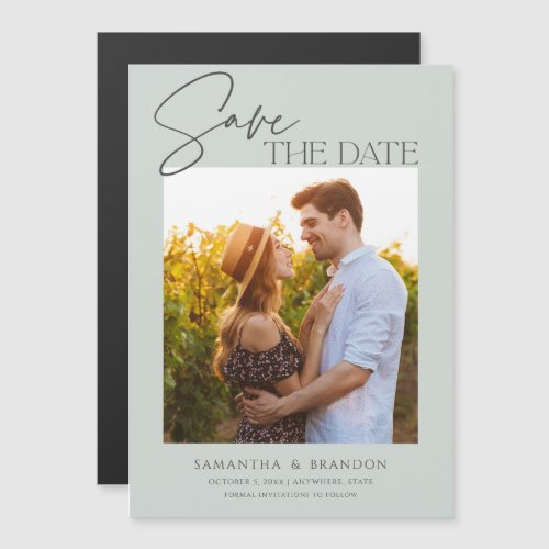 Elegant Minimalist Sage Green Photo Save the Date Magnetic Invitation