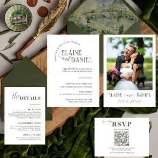Elegant Minimalist sage green Photo Wedding Invitation
