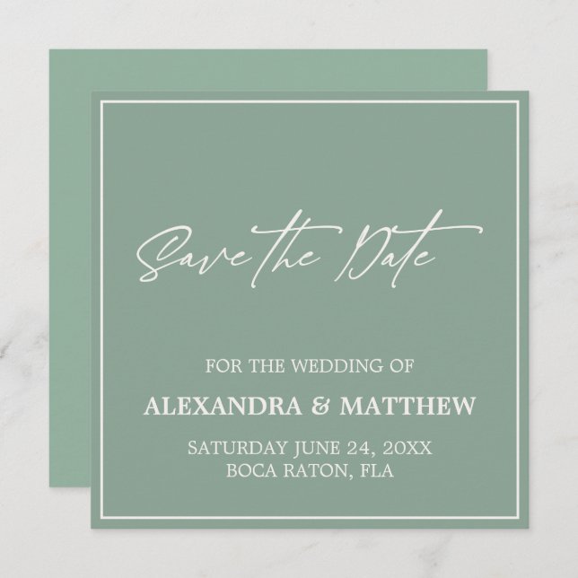 Elegant Minimalist Sage Green  Save The Date (Front/Back)