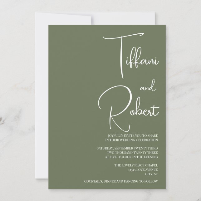 Elegant Minimalist Sage Green Wedding  Invitation (Front)