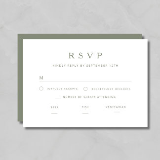Elegant Minimalist Sage Green Wedding RSVP Card