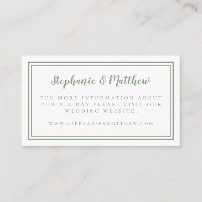 Elegant Minimalist Sage Green Wedding Website Enclosure Card (Front)