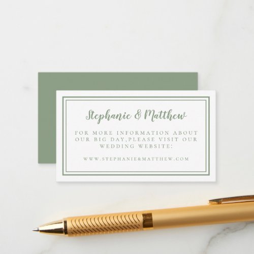 Elegant Minimalist Sage Green Wedding Website Enclosure Card
