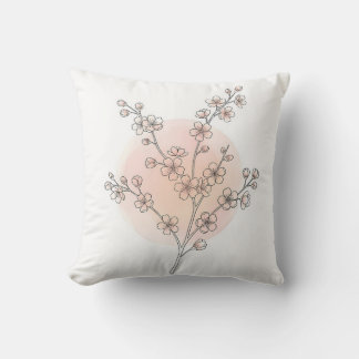 Elegant Minimalist Sakura Cherry Blossom Watercolo Throw Pillow
