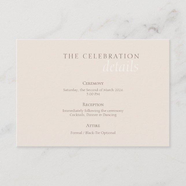 Elegant Minimalist Sand Warm Taupe Wedding Enclosure Card (Front)