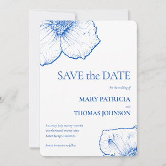 Elegant Minimalist Sapphire Floral, QR Code 🌸 💍 Save The Date
