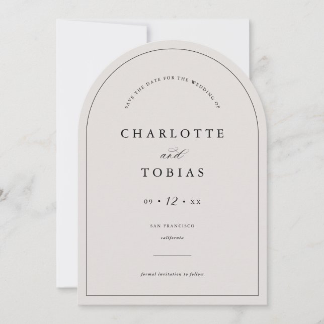 Elegant Minimalist Save The Date Wedding Arch Card (Front)