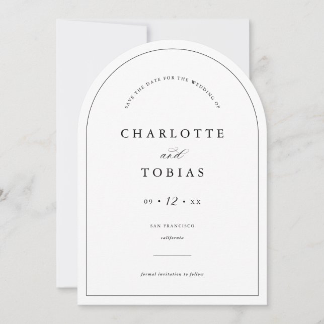 Elegant Minimalist Save The Date Wedding Arch Card (Front)