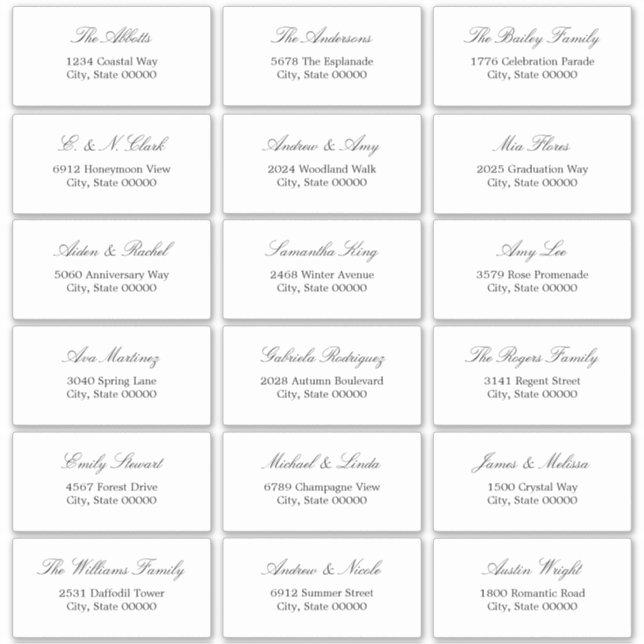 Elegant Minimalist Script 18 Guest Address Labels (Front)