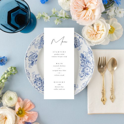 Elegant Minimalist Script Black and White Wedding Menu