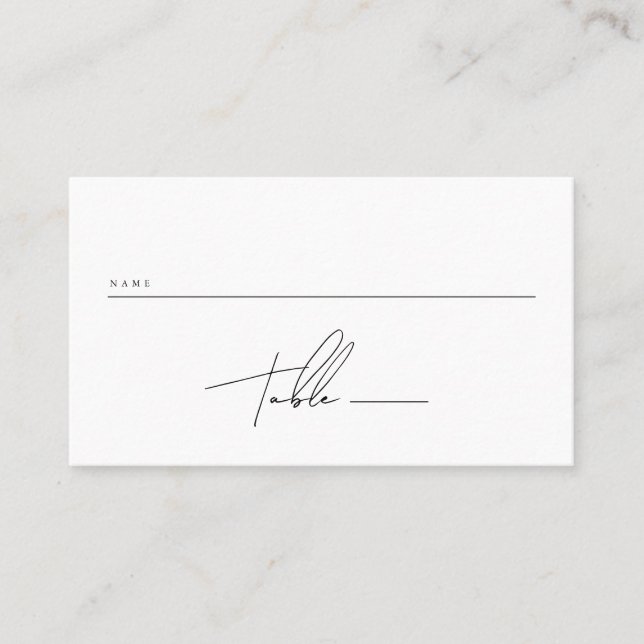 Elegant Minimalist Script Black and White Wedding Place Card (Front)