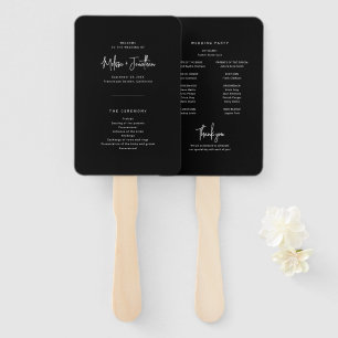 Elegant Minimalist Script Black Wedding Program Hand Fan