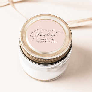 Elegant Minimalist Script Blush Graduation Classic Round Sticker