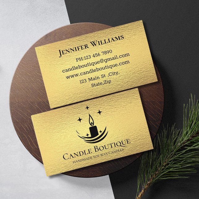 elegant minimalist script candle maker gold foil business card (Creator Uploaded)