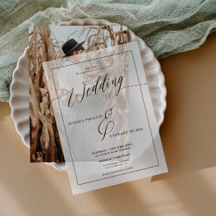 Elegant Minimalist Script Classic Frame Wedding Vellum Invitations