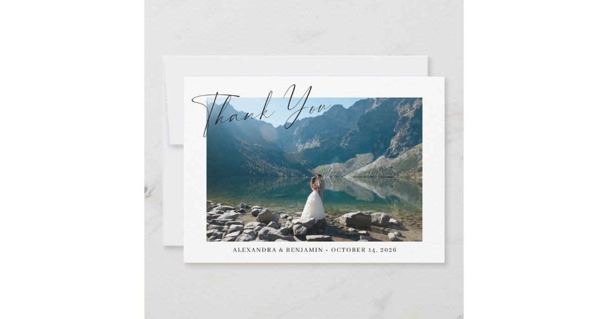 Elegant Minimalist Script Custom Wedding Photo Thank You Card | Zazzle