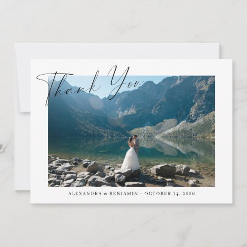 Elegant Minimalist Script Custom Wedding Photo Thank You Card