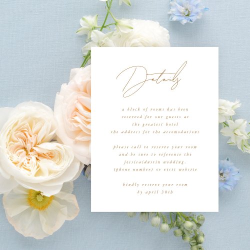 Elegant Minimalist Script Gold Wedding Details Enclosure Card
