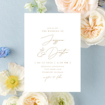 Elegant Minimalist Script Gold Wedding Invitation by NBpaperco at Zazzle