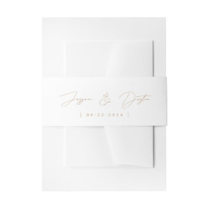 Elegant Minimalist Script Gold Wedding Invitation Belly Band
