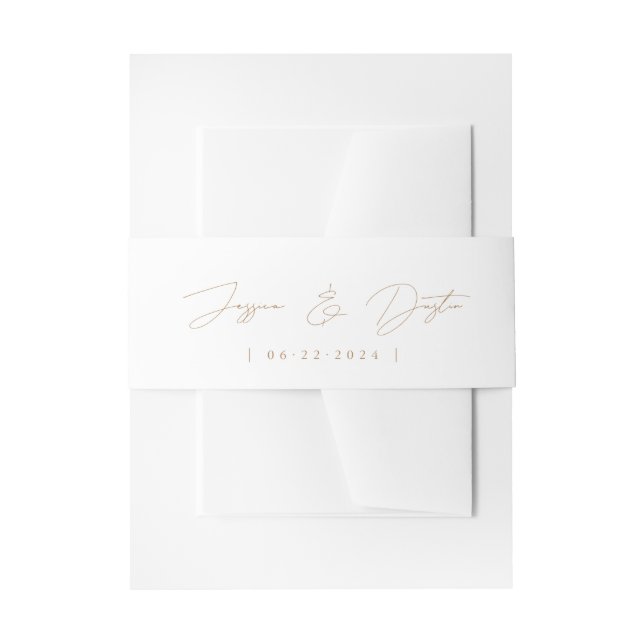 Elegant Minimalist Script Gold Wedding Invitation Belly Band (Front Example)