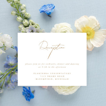 Elegant Minimalist Script Gold Wedding Reception Enclosure Card by NBpaperco at Zazzle