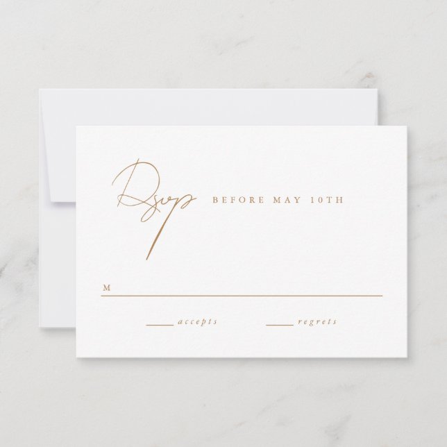 Elegant Minimalist Script Gold Wedding RSVP Card (Front)