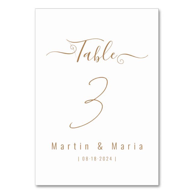 Elegant Minimalist Script Gold Wedding Table Numbe Number (Back)