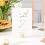 Elegant Minimalist Script Gold Wedding Table Number<br><div class="desc">Simply stylish and minimalist table numbers that are personalized and double-sided. Personalize each with your names/event title,  date,  and number. Add each to your cart individually and check out when you're finished.</div>