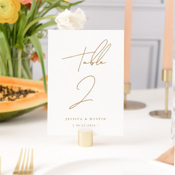 Elegant Minimalist Script Gold Wedding Table Number by NBpaperco at Zazzle