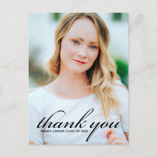 Elegant Minimalist Script Graduate Photo Thank You Postcard