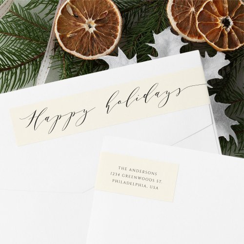 Elegant Minimalist Script Happy Holidays Wrap Around Label