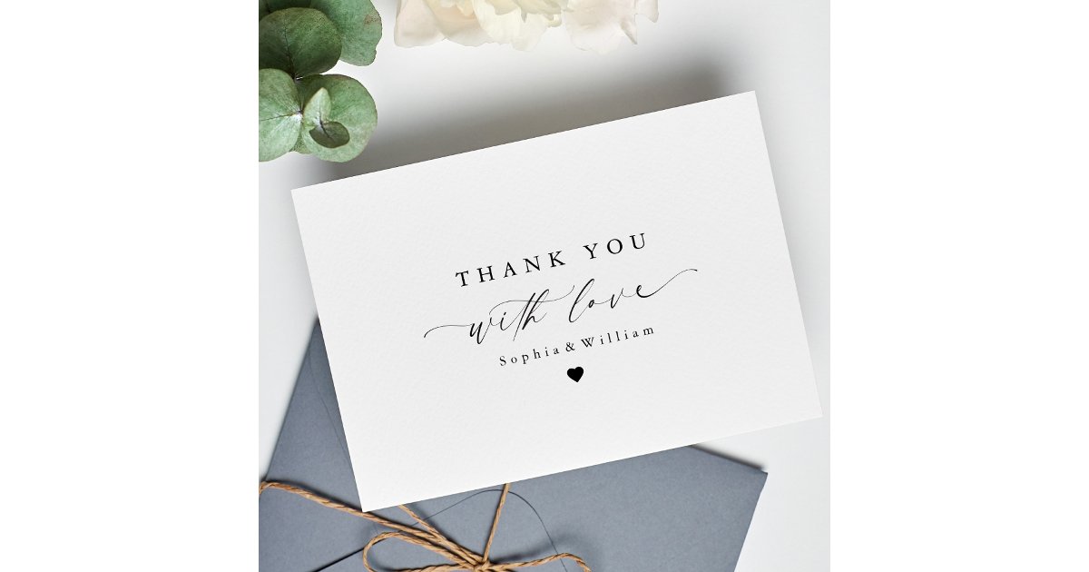 Elegant Minimalist Script Heart Wedding Photo Thank You Card | Zazzle