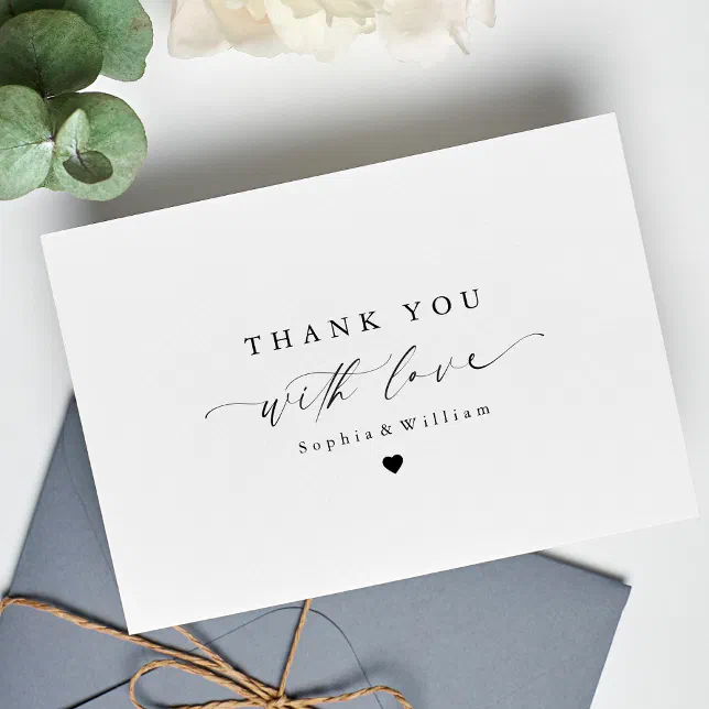 Elegant Minimalist Script Heart Wedding Photo Thank You Card | Zazzle