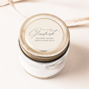 Elegant Minimalist Script Ivory Graduation Classic Round Sticker