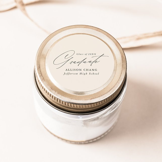 Elegant Minimalist Script Ivory Graduation Classic Round Sticker (Creator Uploaded)