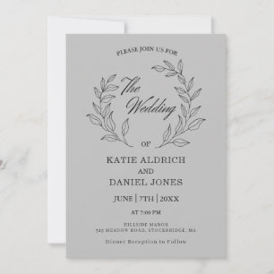 Elegant Minimalist Script Leaf Wedding Light Gray Invitation