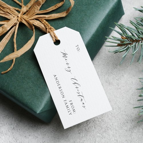 Elegant Minimalist Script Merry Christmas Family Gift Tags
