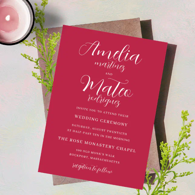 Elegant Minimalist Script Modern Magenta Wedding Invitation Zazzle 2283