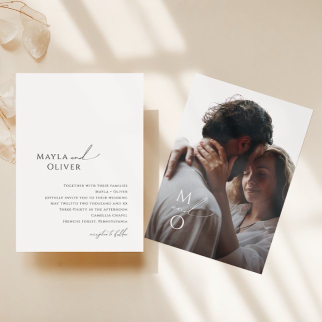 Elegant Minimalist Script Monogram Photo Wedding Invitation (Creator Uploaded)