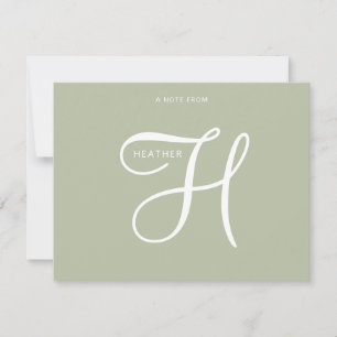Elegant Minimalist Script Monogrammed Sage Green Note Card